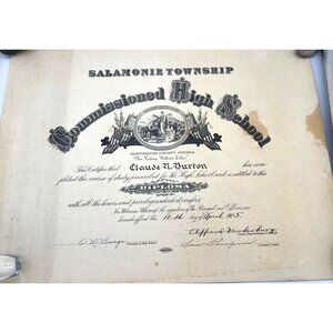Vintage 1925 Salamonie Township High School Diploma Huntington County Indiana